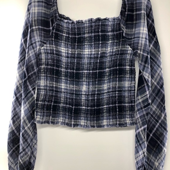 INC Off the Shoulders Ribbed Plaid Purple & Gray - Picture 1 of 7